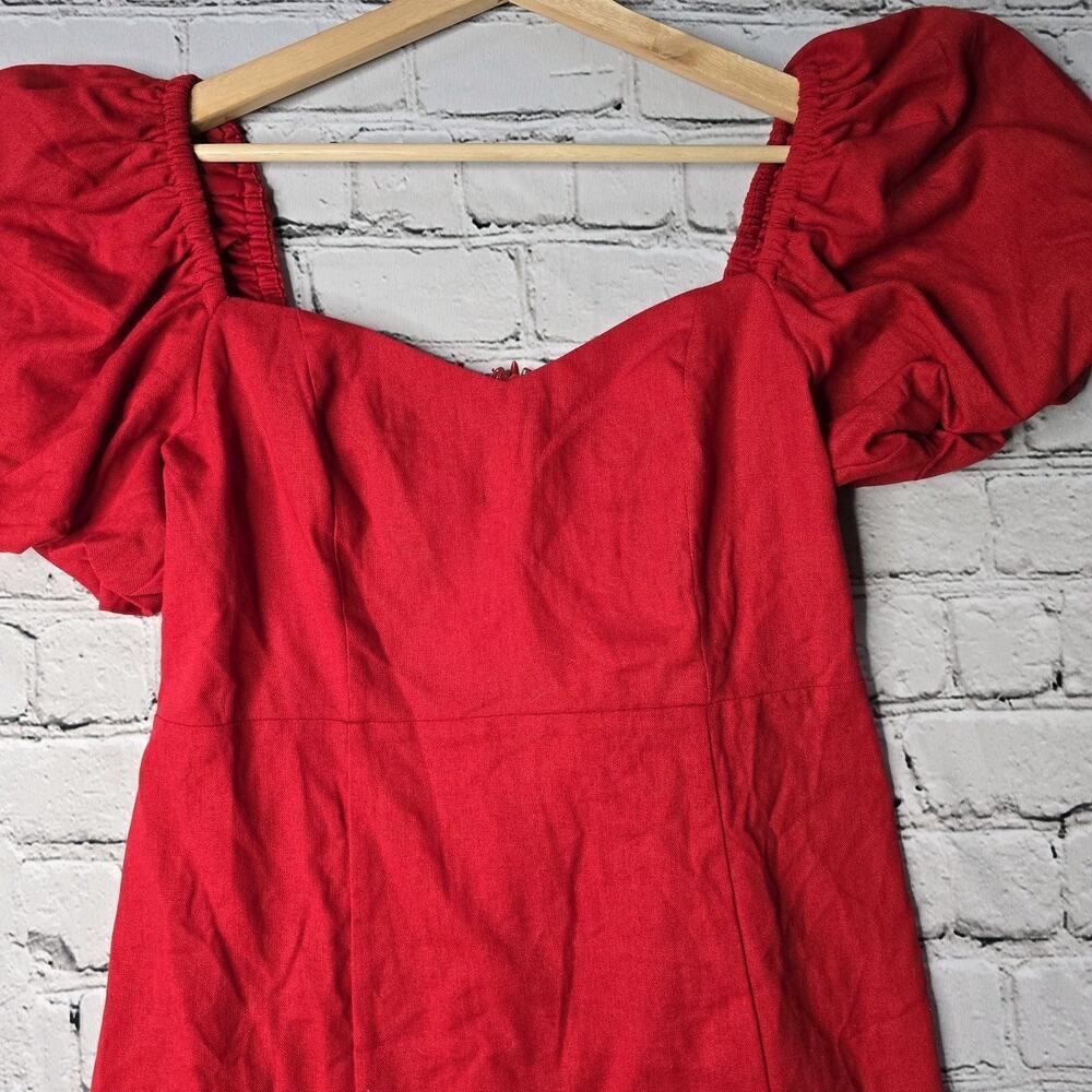 Francescas Mi Ami Grettie Bow Back Mini Dress Red New Size Large Puff Sleeve - Picture 3 of 14